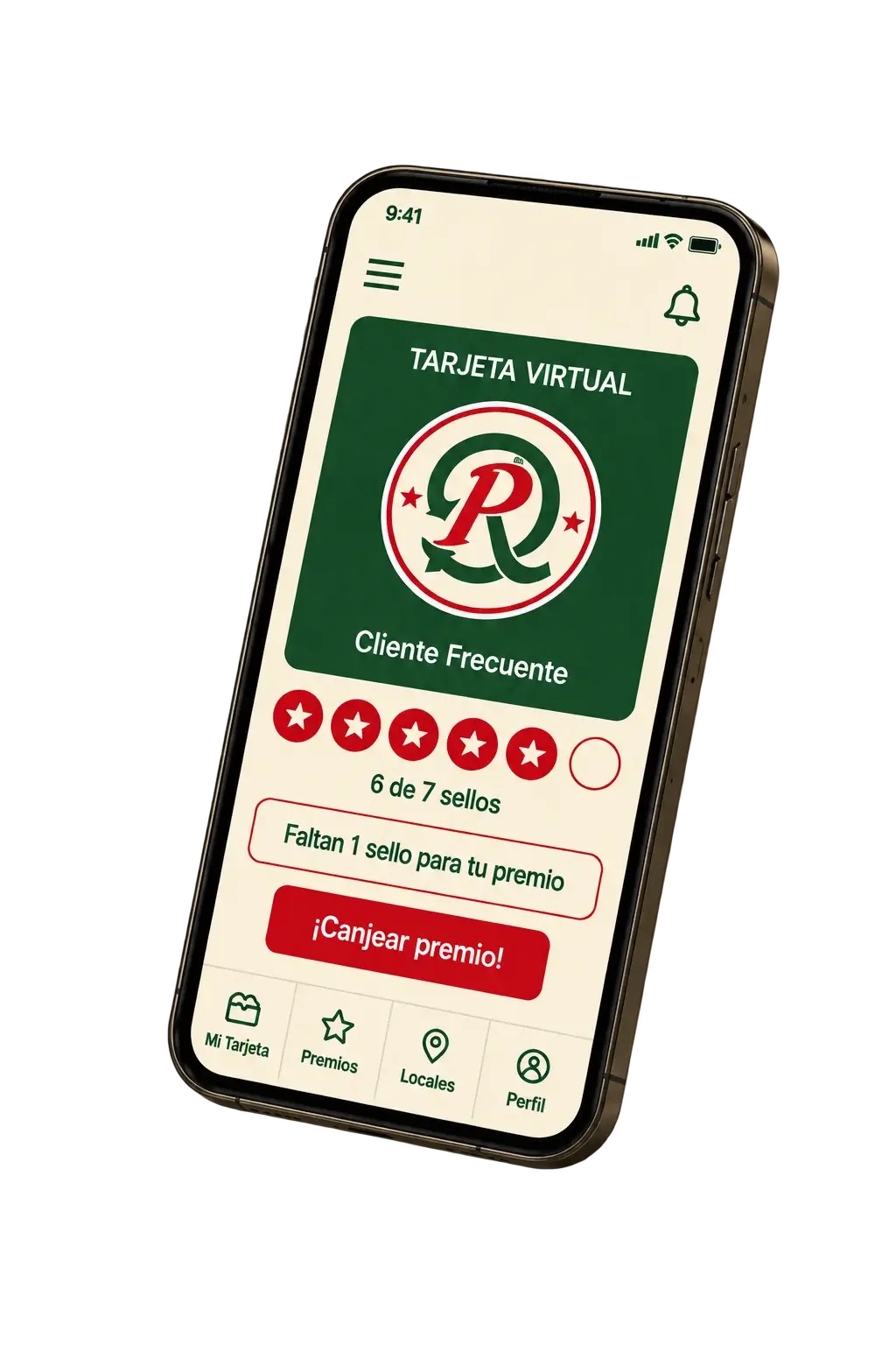 Tarjeta virtual de fidelización en celular